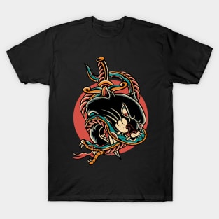 Panther  Snake Traditional Tattoo Vintage T-Shirt